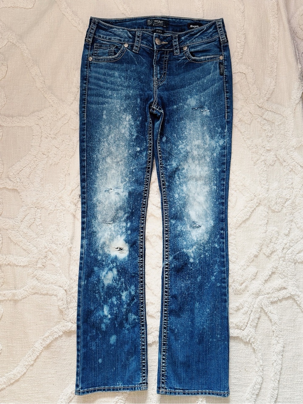Silver Jeans Suki Mid Rise Bootcut Jeans Women’s W30 L33 Distressed Acid Wash